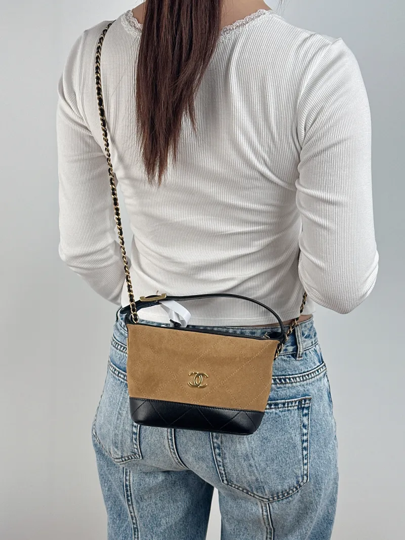 Chanel Crossbody Bag hobo Black Brown Suede Calfskin One Size 15.5 × 6 × 13 cm — on-model view 3 of 3