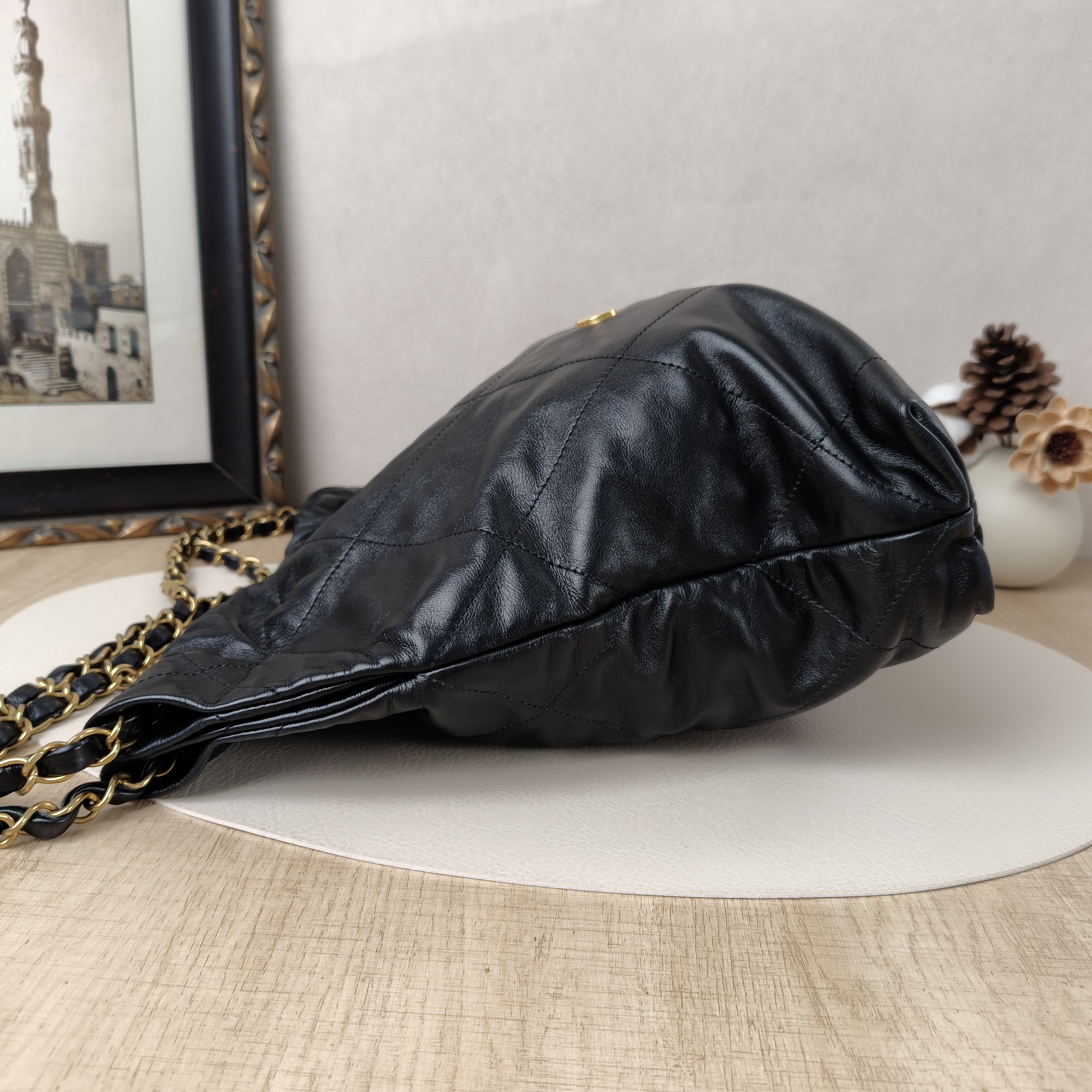 Chanel 22bag Small Black with Gold-Tone Hardware Calfskin Microchip Edition · Inner Pouch · 35 × 7 × 37 cm — cover view 7 of 9