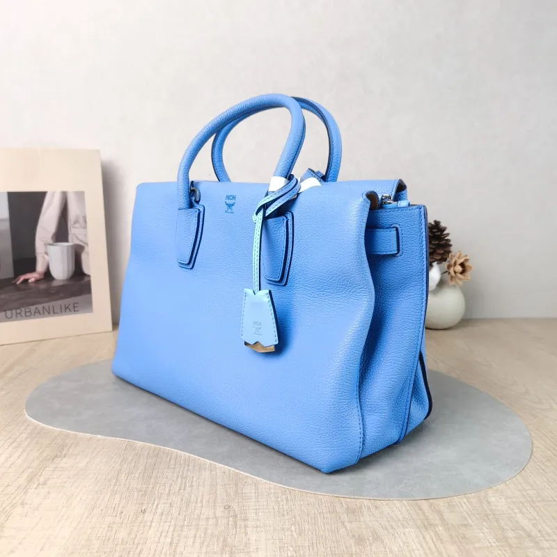 MCM Shoulder Bag Tote Bag Blue Calfskin One Size 31 × 15 × 22 cm — cover view 4 of 6