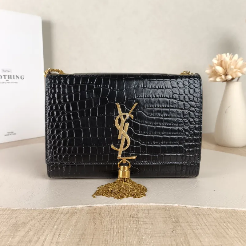 SAINT LAURENT Crossbody Bag KATE Edition Black Calfskin Small 20 × 5 × 12.5 cm