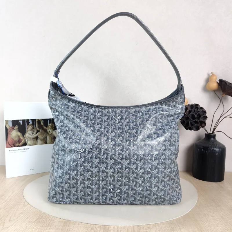 GOYARD Shoulder Bag Boheme Hobo​ Grey ine Canvas Small 43 × 14 × 27 cm