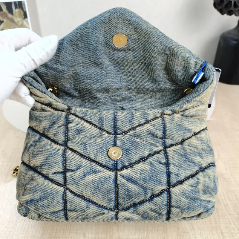 SAINT LAURENT Shoulder Bag LOULOU Blue Mini 20 × 7.5 × 14 cm — detail view 11 of 13
