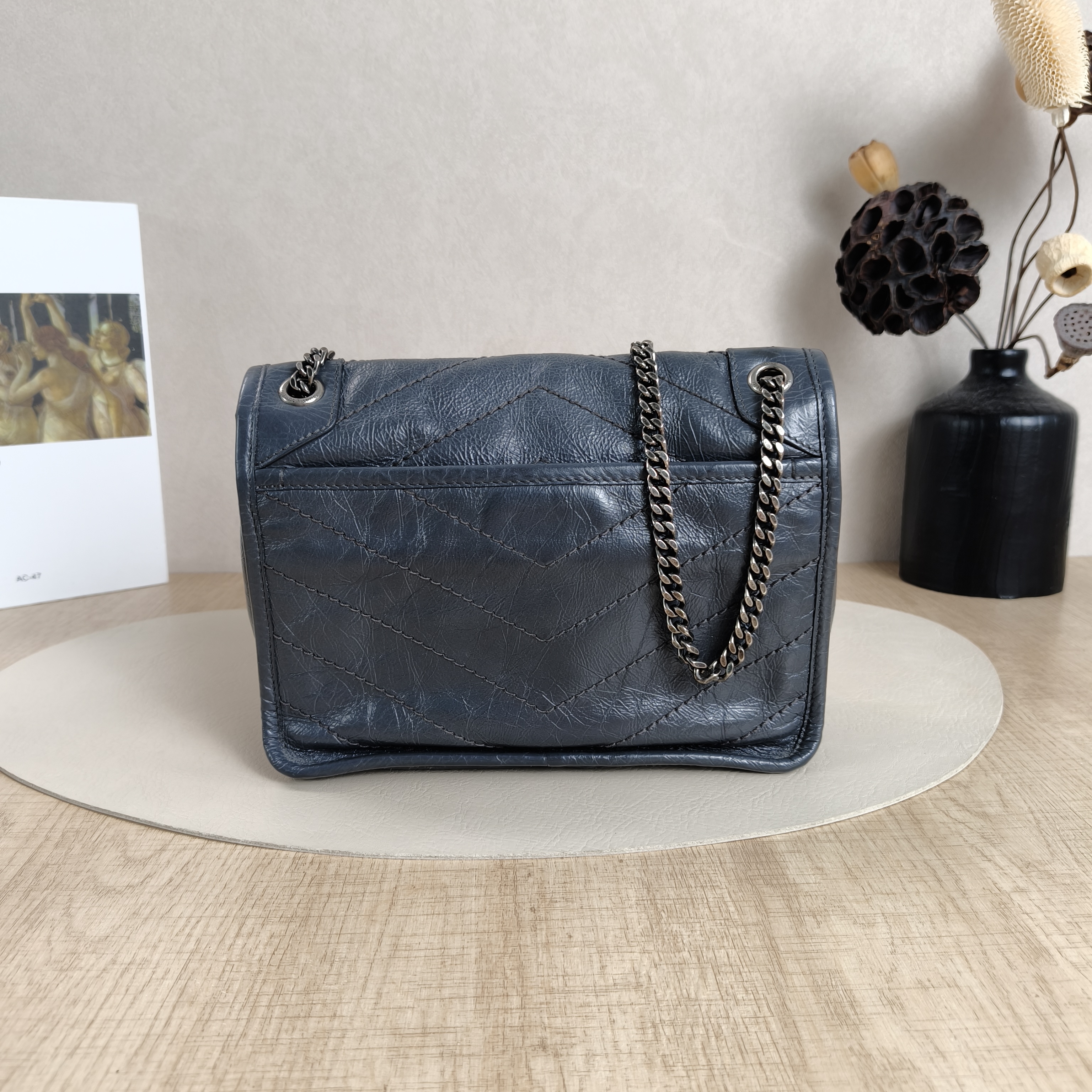 SAINT LAURENT Crossbody Bag Niki Grey Waxed Leather Calfskin Small21 × 7.5 × 16 cm — cover view 9 of 10