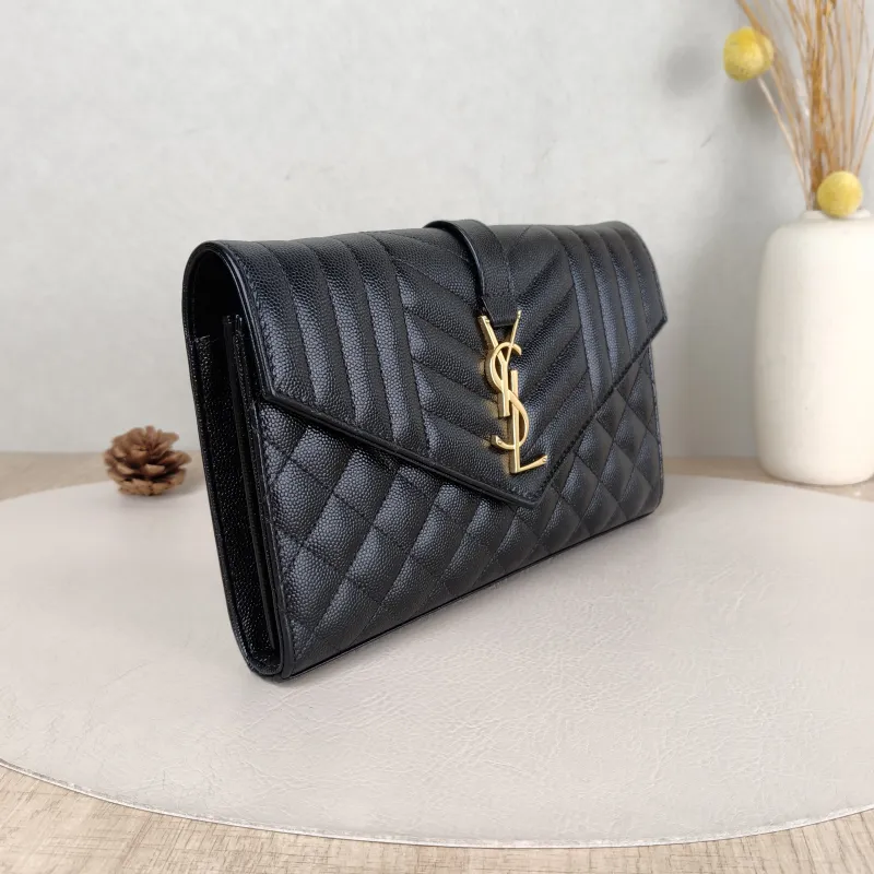 SAINT LAURENT Crossbody Bag ENVELOPE Black Grained Calfskin Small 21 × 6 × 13 cm — cover view 5 of 5