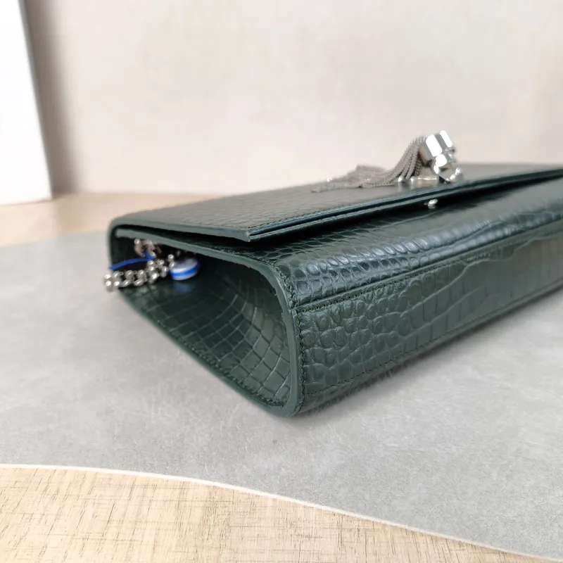 SAINT LAURENT Crossbody Bag KATE Edition Green Calfskin Medium 24 × 5.5 × 14.5 cm — detail view 11 of 12