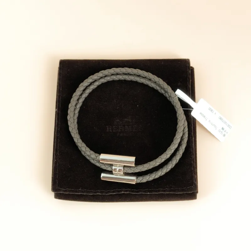 Hermès Bangle Tournis Tresse HB angle Silver Grey One Size 37cm — cover view 7 of 7