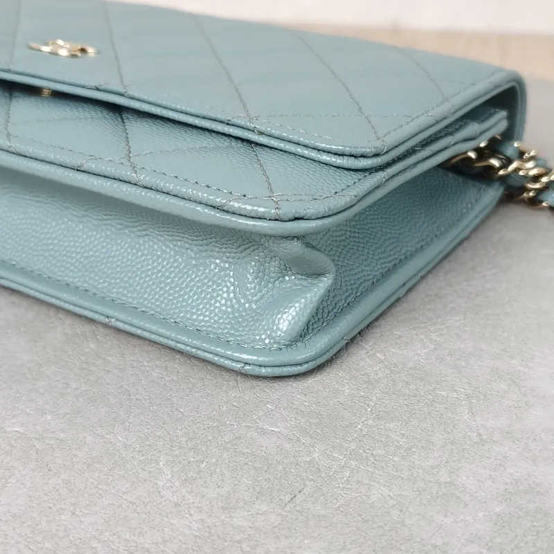 Chanel Crossbody Bag Classic Flap WOC CF WOCWOC Bag Green Grained Calfskin 19.2 × 3.5 × 12.3 cm — detail view 8 of 12