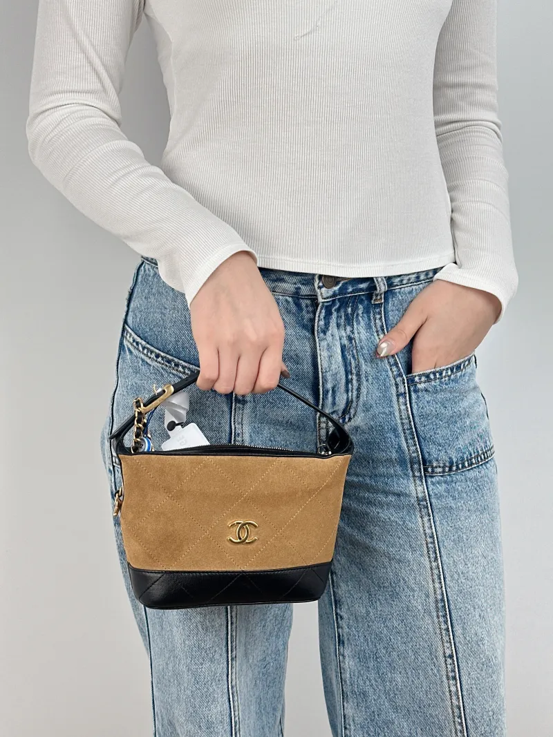 Chanel Crossbody Bag hobo Black Brown Suede Calfskin One Size 15.5 × 6 × 13 cm — on-model view 2 of 3