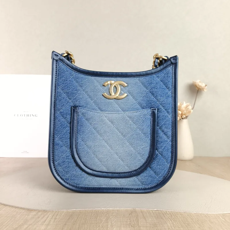 Chanel Crossbody Bag Hobo Blue One Size 22 × 6 × 24 cm