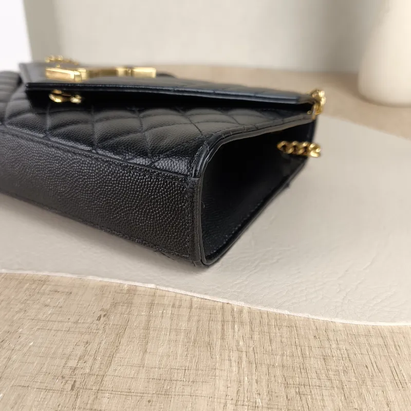 SAINT LAURENT Crossbody Bag ENVELOPE Black Grained Calfskin Small 21 × 6 × 13 cm — detail view 5 of 12