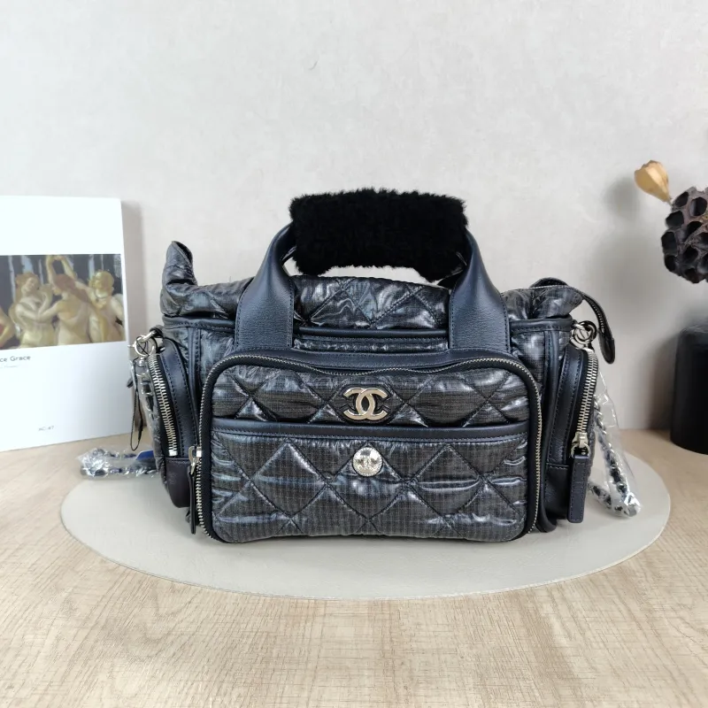 Chanel Crossbody Bag Collection Bowling Bag Dark Grey Nylon One Size35 × 16 × 20 cm