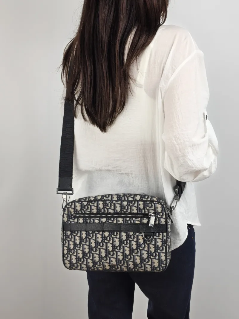 DIOR Crossbody Bag Safari Messenger Bag Beige · Black Large 26.5 × 7.5 × 17.5 cm — on-model view 2 of 2