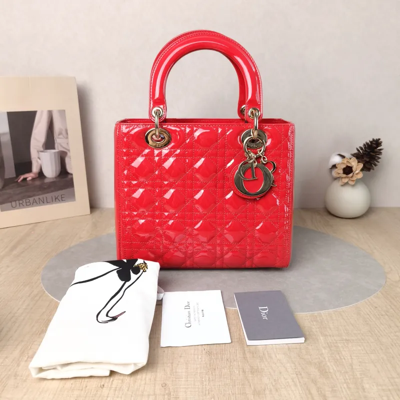 DIOR Top Handle Bag Lady Lady Dior Bag Red Patent Leather Medium 24 × 12 × 21 cm — cover view 4 of 6