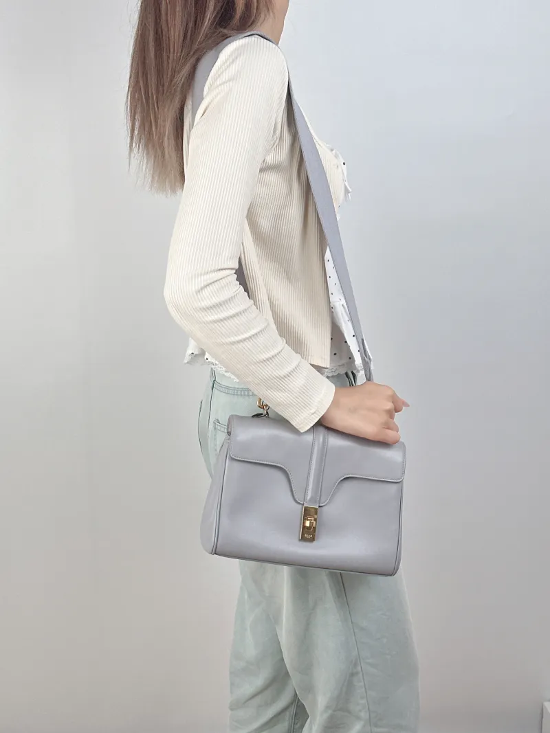CELINE Crossbody Bag Soft 16Shoulder Bag Grey Calfskin Small23 × 9 × 15 cm — on-model view 1 of 2