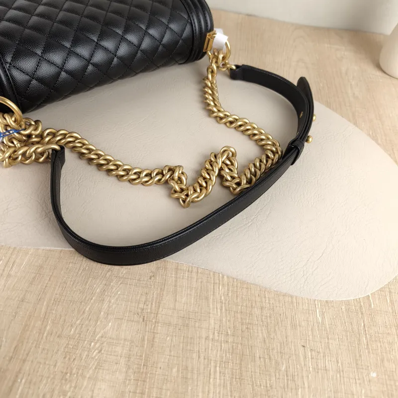 Chanel Crossbody Bag Le Boy​ Black Grained Calfskin Medium 25 × 9 × 15 cm — detail view 11 of 12