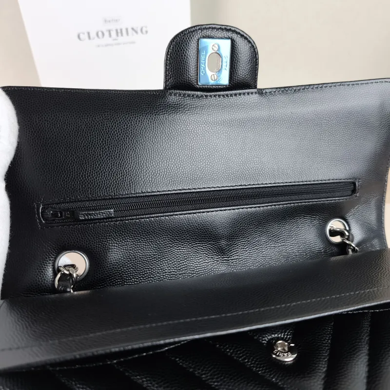 Chanel Crossbody Bag V Classic Flap CF Black Grained Calfskin Medium 25.5 × 6.5 × 15.5 cm 22 — detail view 12 of 14
