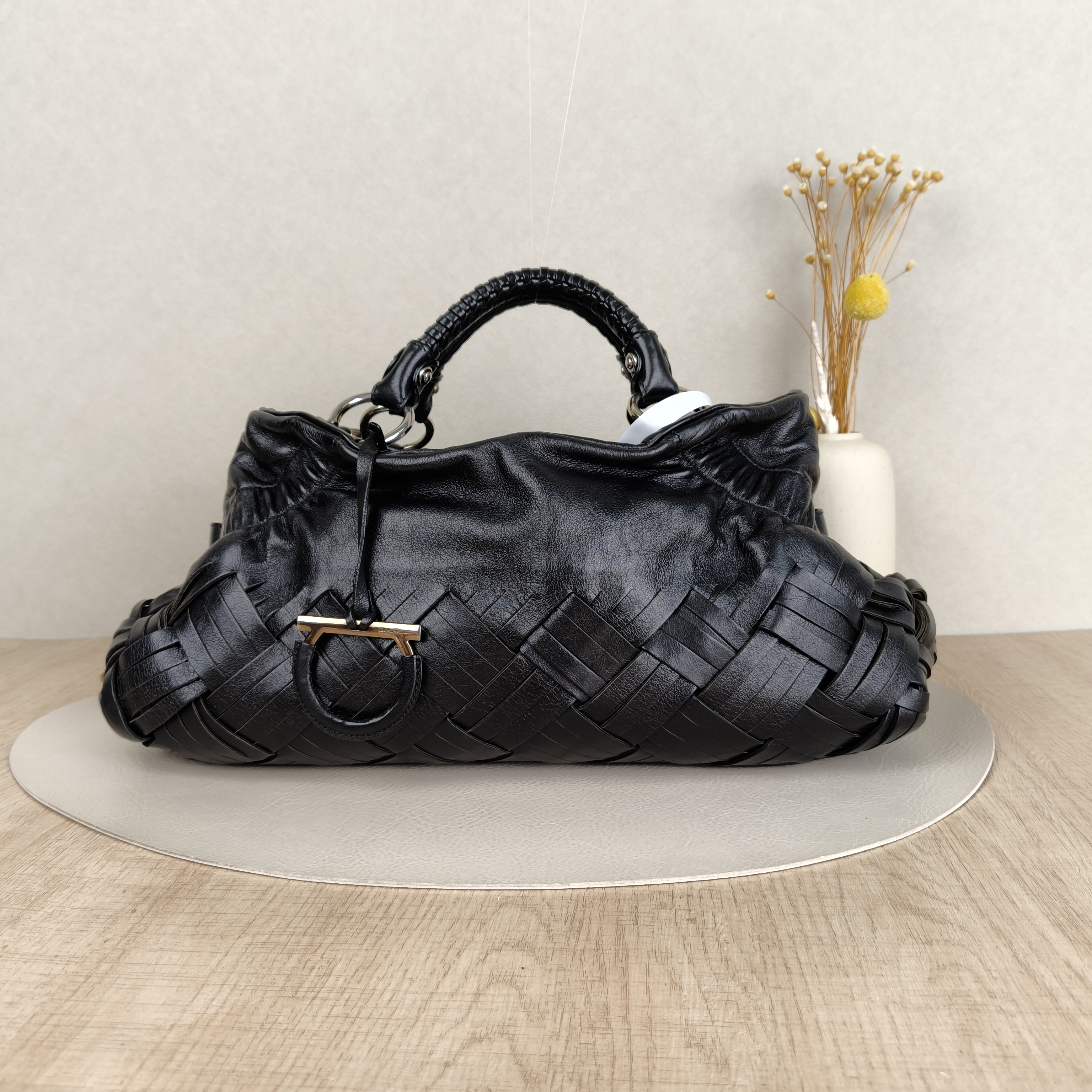 FERRAGAMO Top Handle Bag Tote Bag Black Calfskin36 × 10 × 17 cm