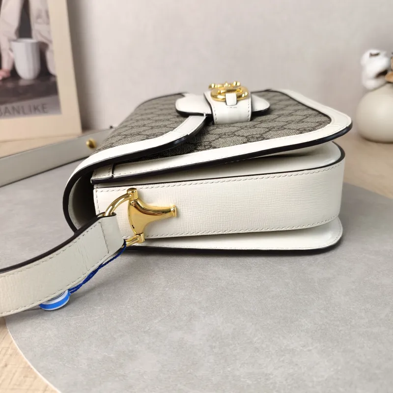 GUCCI Crossbody Bag Horsebit 1955 Horsebit Medium White Monogram PVC Medium 25 × 8 × 18 cm — detail view 9 of 14