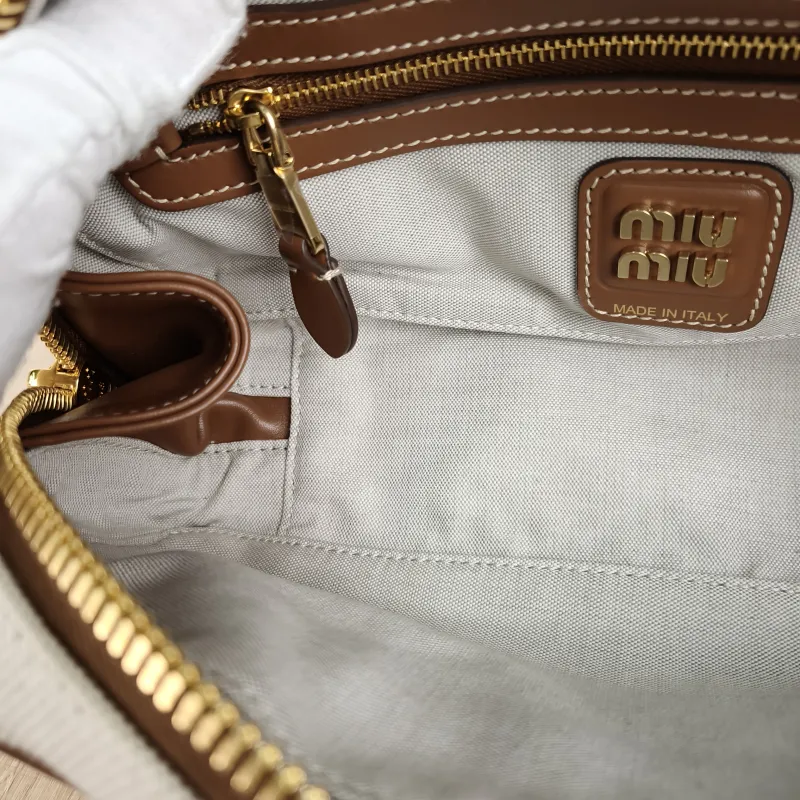 Miumiu Top Handle Bag Beau Brown Canvas · Calfskin Small 28 × 8 × 11.5 cm — detail view 4 of 11