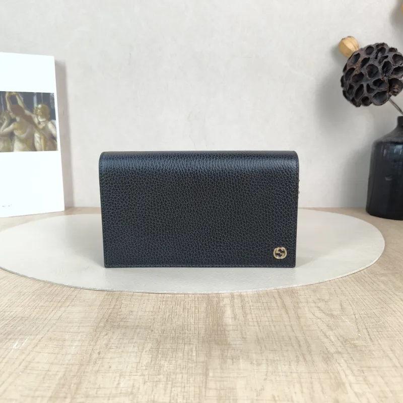 GUCCI Crossbody Bag G woc Black Calfskin One Size 19 × 2 × 11.5 cm