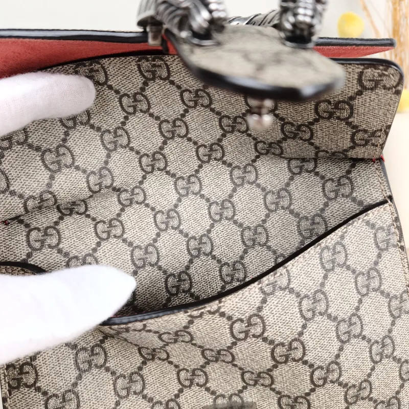GUCCI Crossbody Bag Dionysus Monogram Red PVC Mini 20 × 5 × 15.5 cm — detail view 7 of 13
