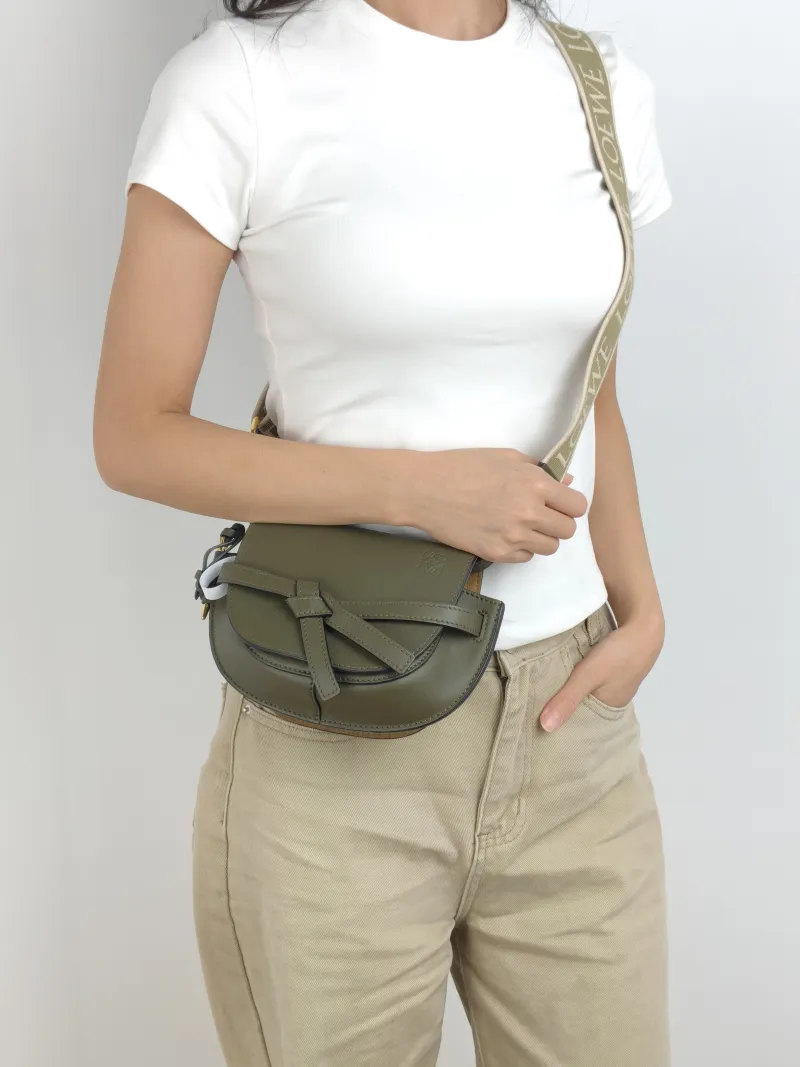 LOEWE Crossbody Bag Gate Dual Green Calfskin Mini 21 × 9.5 × 12.5 cm — on-model view 1 of 2