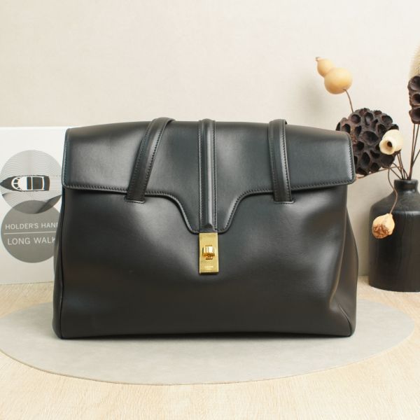 CELINE soft16Shoulder Bag Medium Black with Gold-Tone Hardware Calfskin · Dust Bag · 32 × 15 × 24 cm