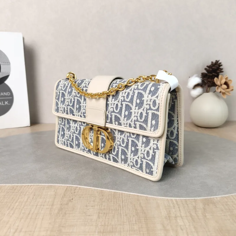 DIOR Crossbody Bag 30 Montaigne East-West 30 Blue Beige Calfskin，Canvas Small 21 × 6 × 12 cm — cover view 2 of 6