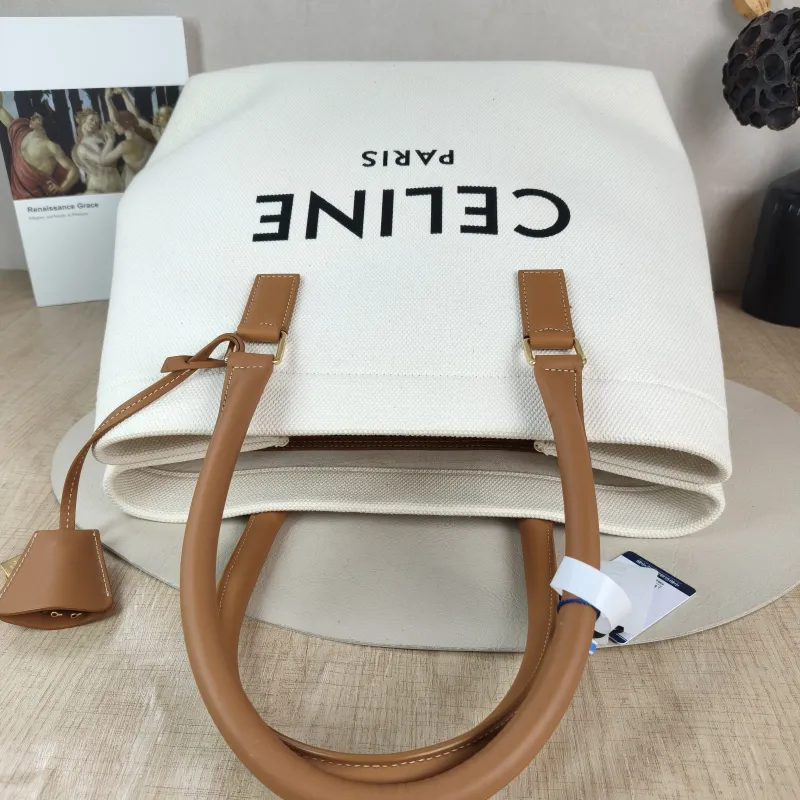 CELINE Top Handle Bag cabas logo tote White Canvas Large 34 × 20 × 33 cm — detail view 4 of 10