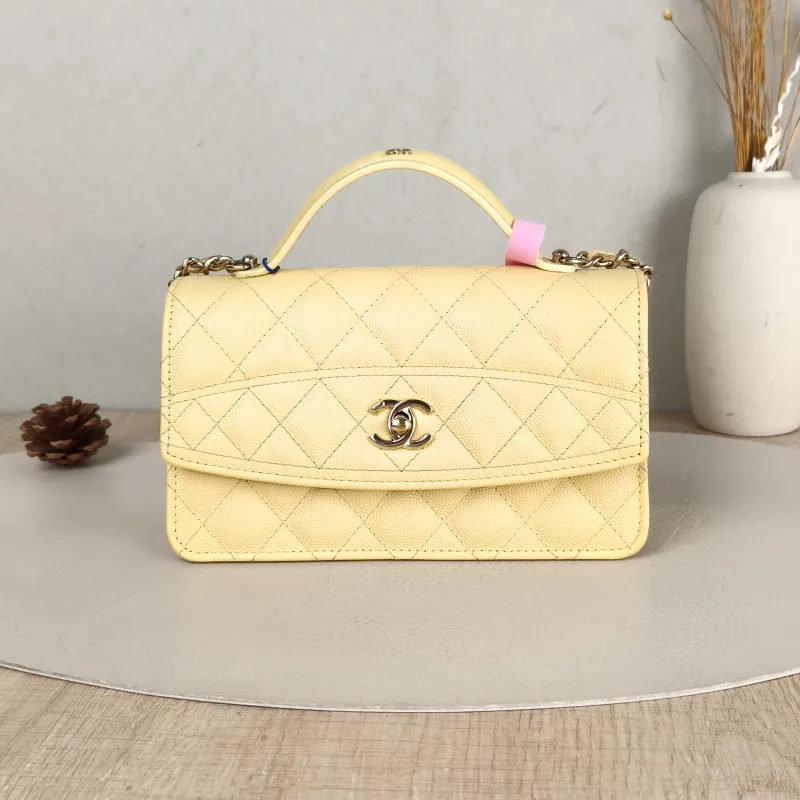 Chanel Crossbody Bag Yellow Grained Calfskin One Size 19 × 7 × 11.5 cm