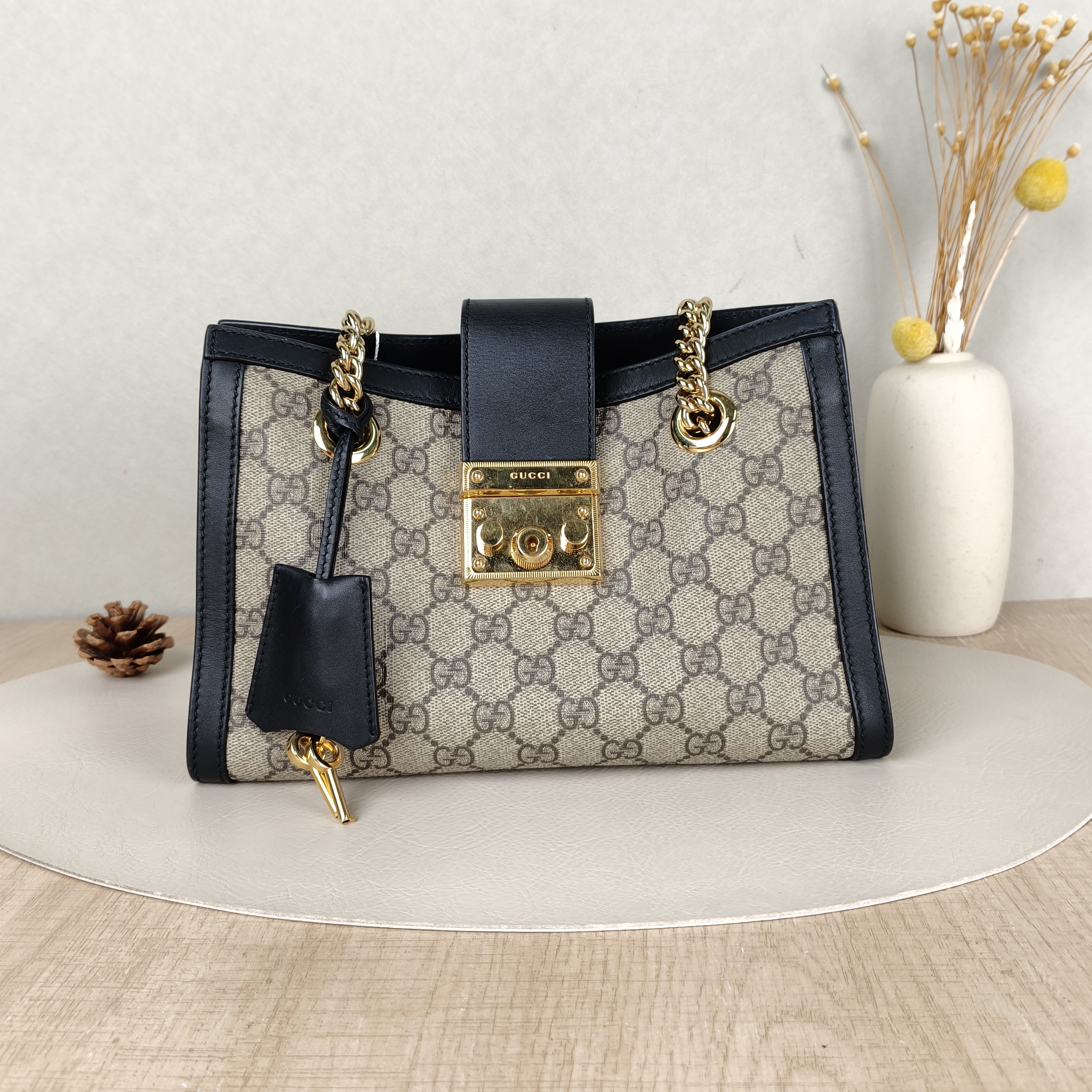 GUCCI Shoulder Bag Padlock Tote Black Monogram PVC Medium26 × 10 × 18 cm