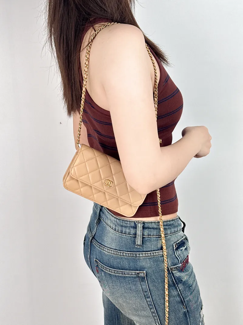 Chanel Crossbody Bag woc Collection Taupe Lambskin mini17 × 5 × 9.5 cm — on-model view 2 of 2