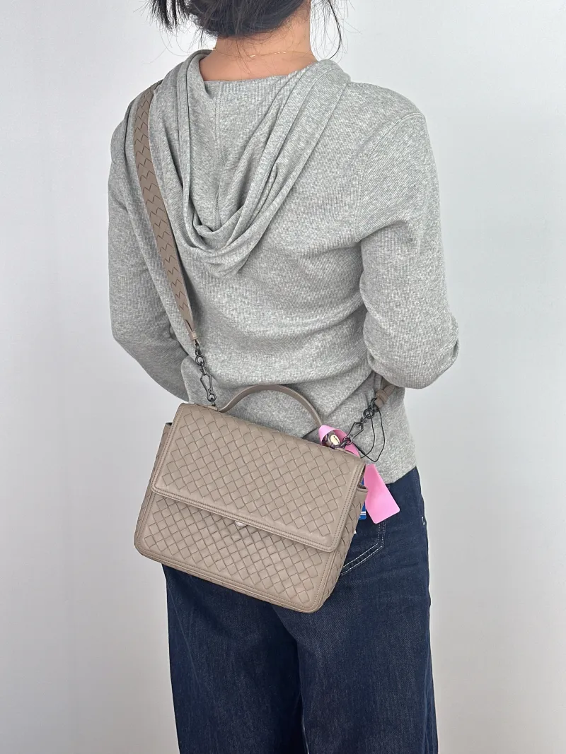 Bottega Veneta Top Handle Bag Woven Top Handle Crossbody Bag Grey Calfskin One Size 23 × 7 × 17 cm — on-model view 2 of 2