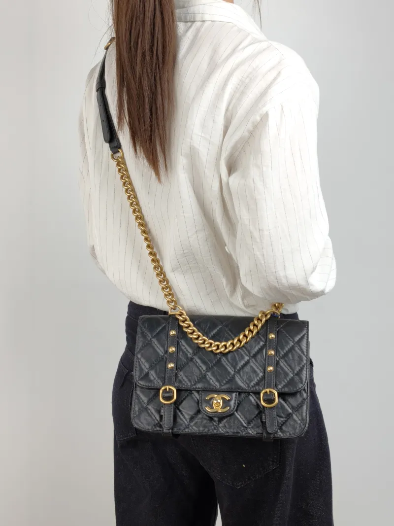 Chanel Crossbody Bag Messenger Bag Black Calfskin One Size 24.5 × 8 × 16.5 cm — on-model view 3 of 3