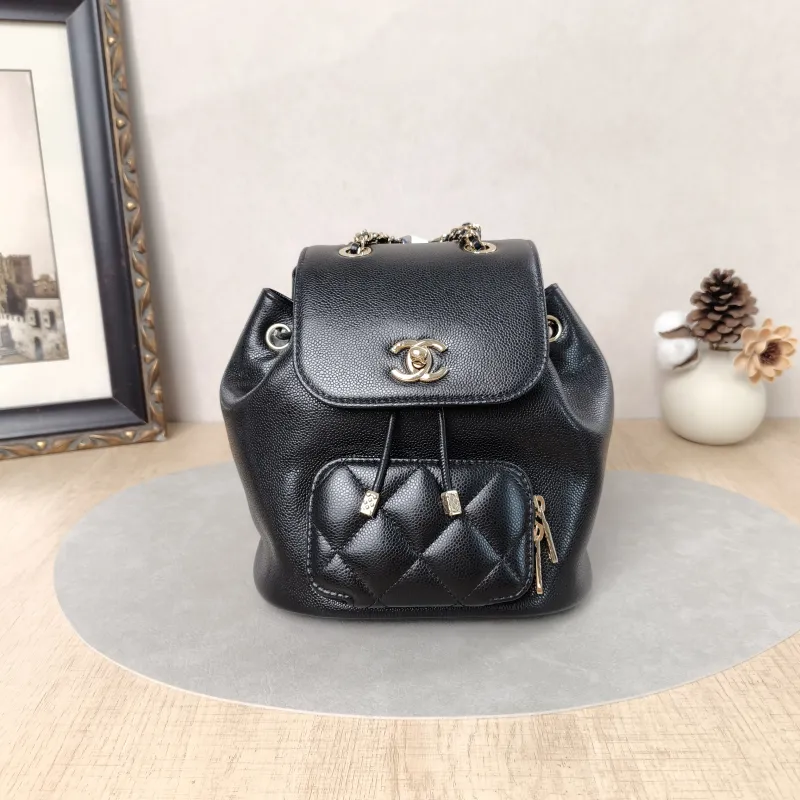 Chanel Backpackaffinity Backpack Black Grained Calfskin Small20 × 14 × 22 cm