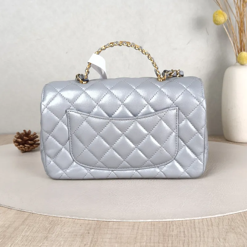 Chanel Crossbody Bag 24c mini Silver Lambskin mini 20 × 6 × 12 cm — cover view 3 of 5