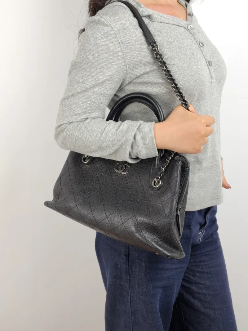 Chanel Top Handle Bag Shoulder Bag Black Grained Calfskin One Size 34 × 9 × 21 cm 21 — on-model view 1 of 2