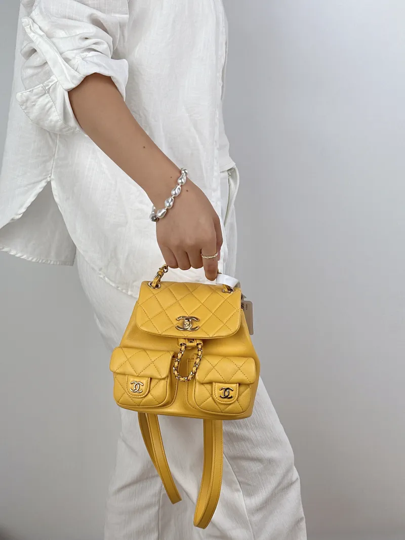 Chanel Backpack Duma Yellow Calfskin Small16.5 × 10 × 17.5 cm — on-model view 2 of 2