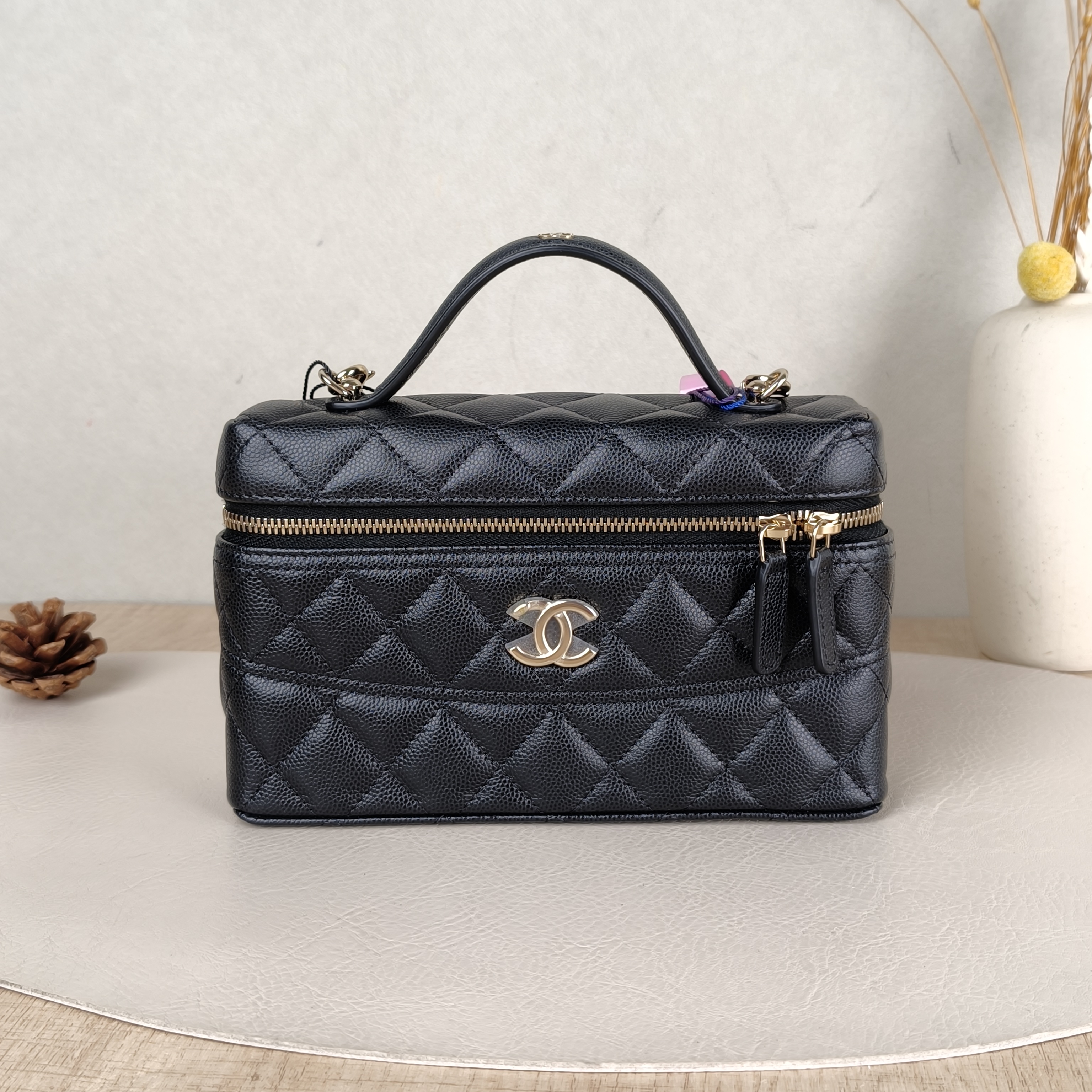 Chanel Top Handle Bag lp Black Grained Calfskin One Size19.5 × 5 × 17 cm