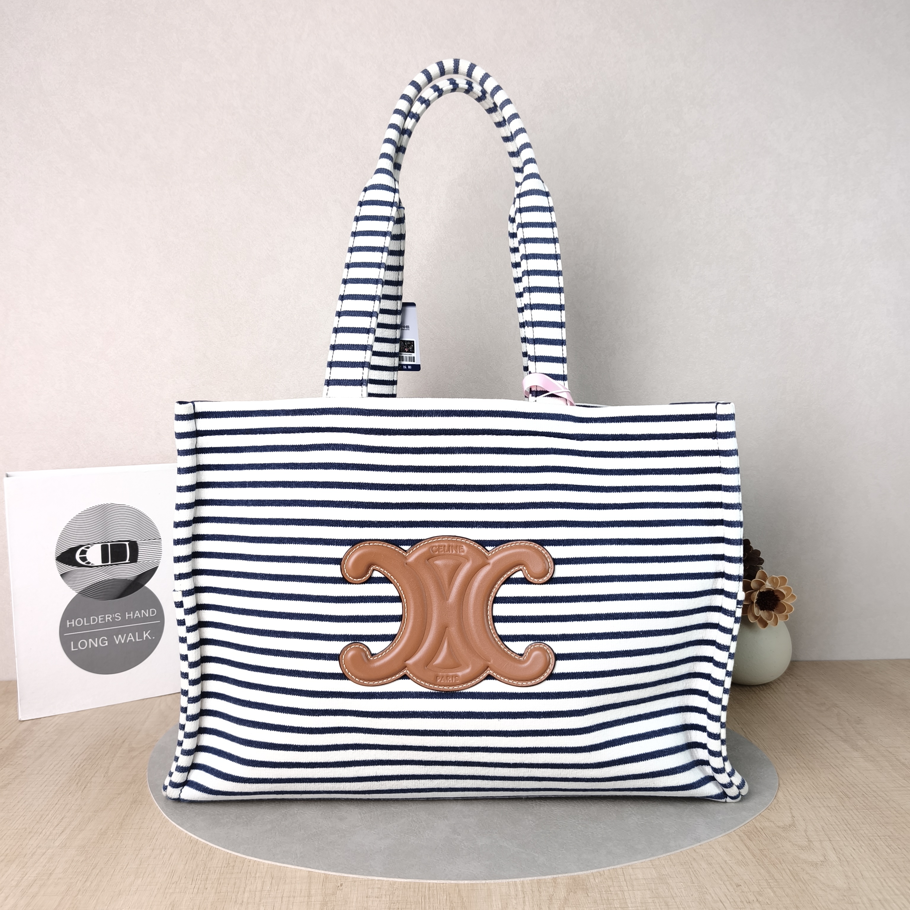 CELINE Shoulder Bag CABAS THAIS Shopping Tote Canvas Large40 × 16 × 30 cm