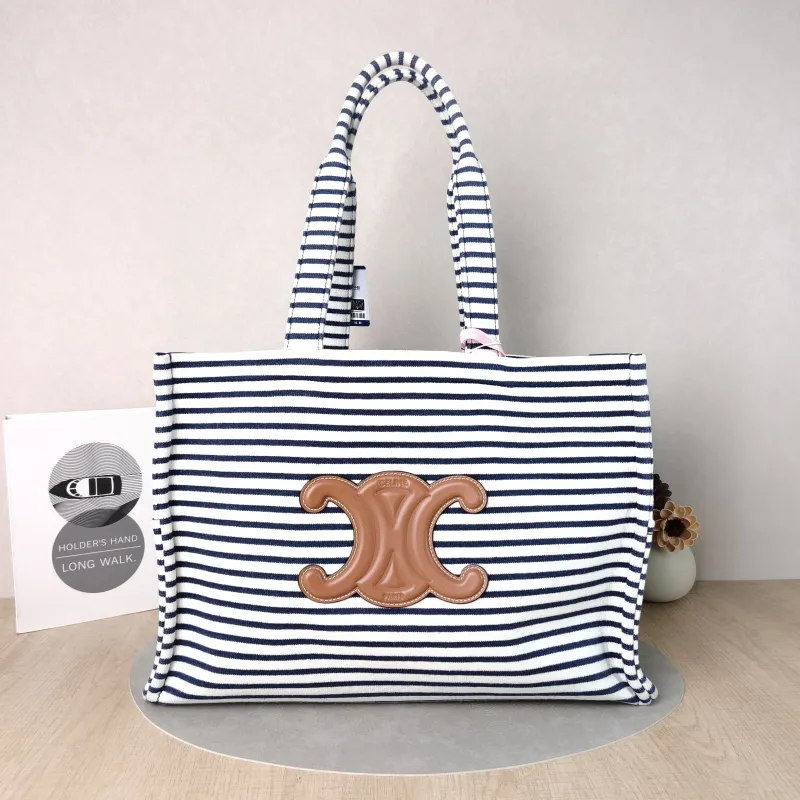 CELINE Shoulder Bag CABAS THAIS Shopping Tote Canvas Large40 × 16 × 30 cm
