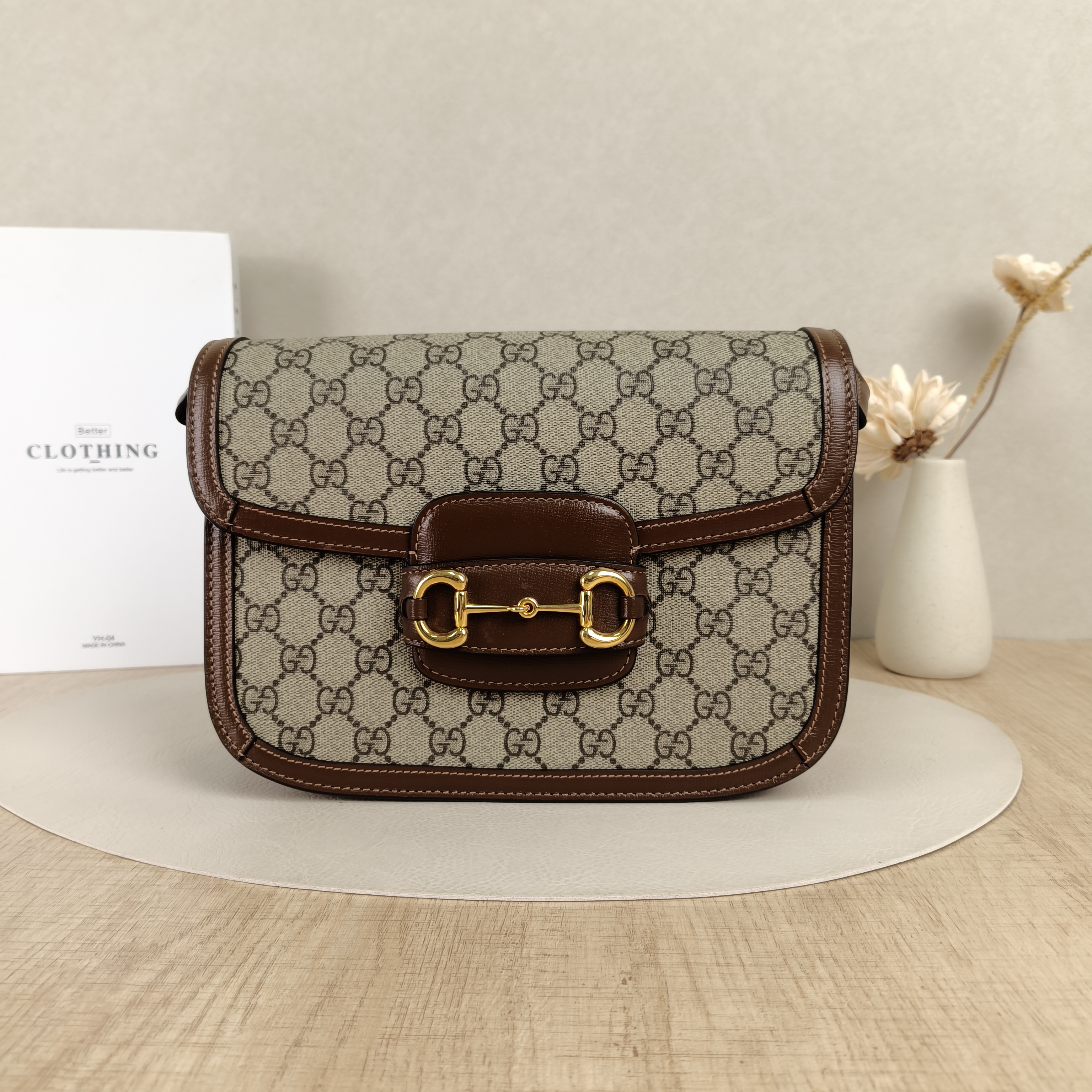 GUCCI Shoulder Bag Horsebit 1955 Horsebit Medium Monogram PVC Medium25 × 8 × 18 cm