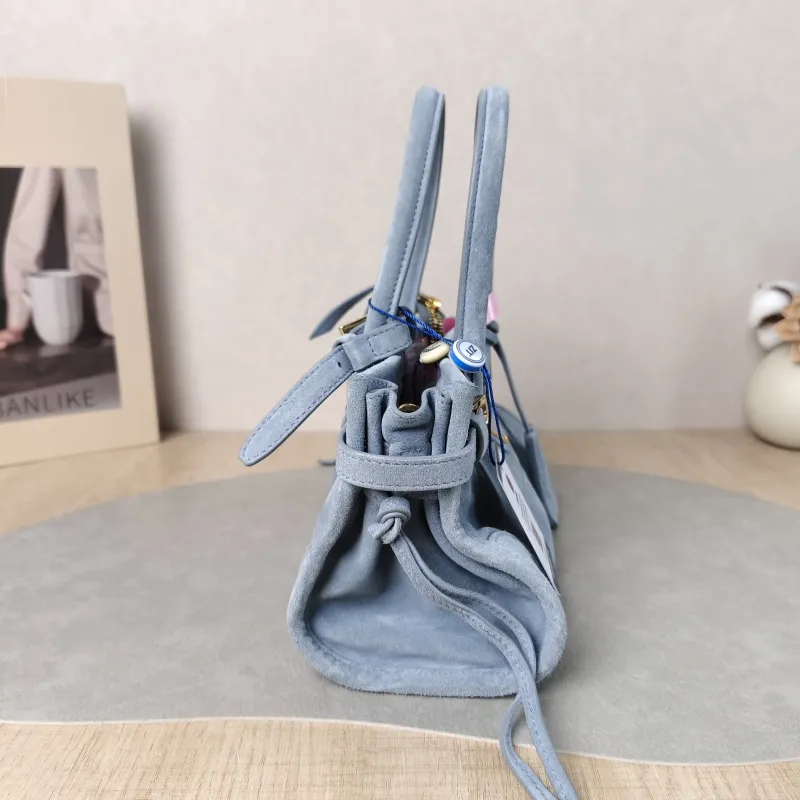 PRADA Top Handle Bag Bonnie Soft Lux Blue Suede Mini 23.5 × 9 × 12 cm — detail view 11 of 12