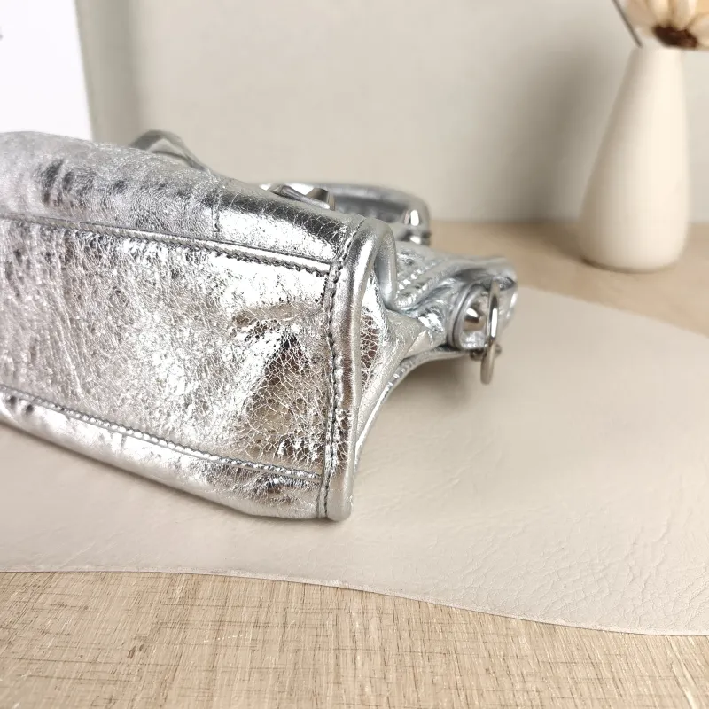BALENCIAGA Crossbody Bag Classic City Silver Lambskin Mini 24 × 10 × 16 cm — detail view 2 of 12