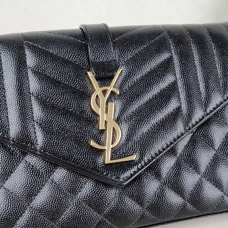 SAINT LAURENT Crossbody Bag ENVELOPE Black Grained Calfskin Small 21 × 6 × 13 cm — detail view 11 of 11