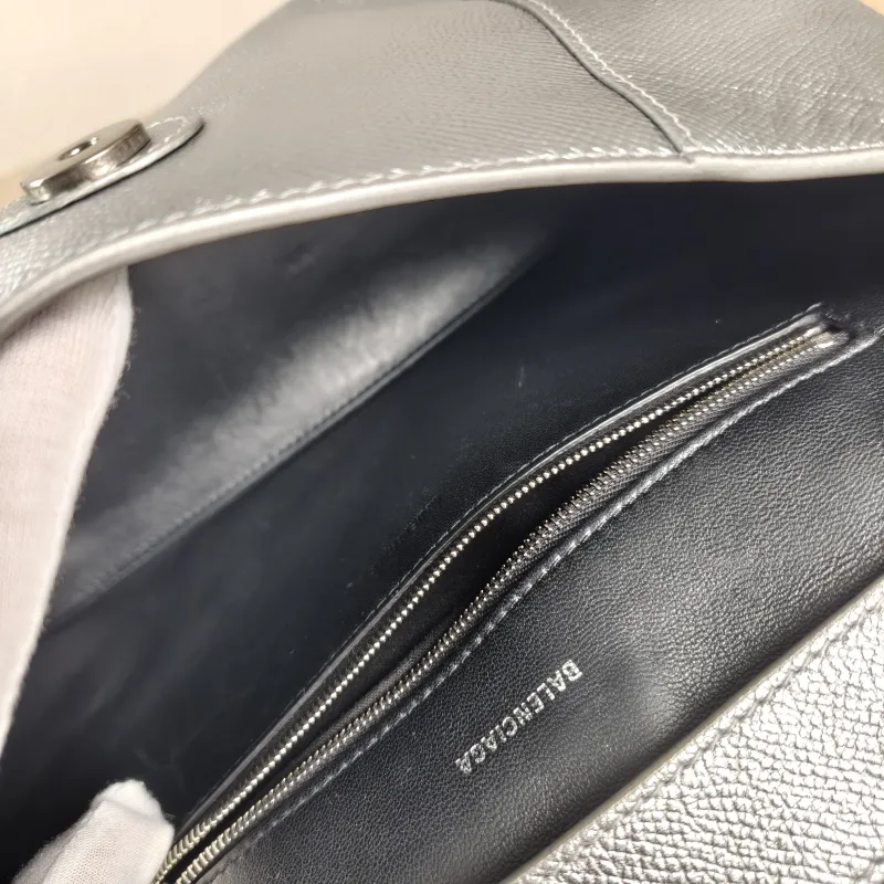 BALENCIAGA Shoulder Bag DOWNTOWN Silver Calfskin Small 30 × 10 × 17.5 cm — detail view 7 of 11