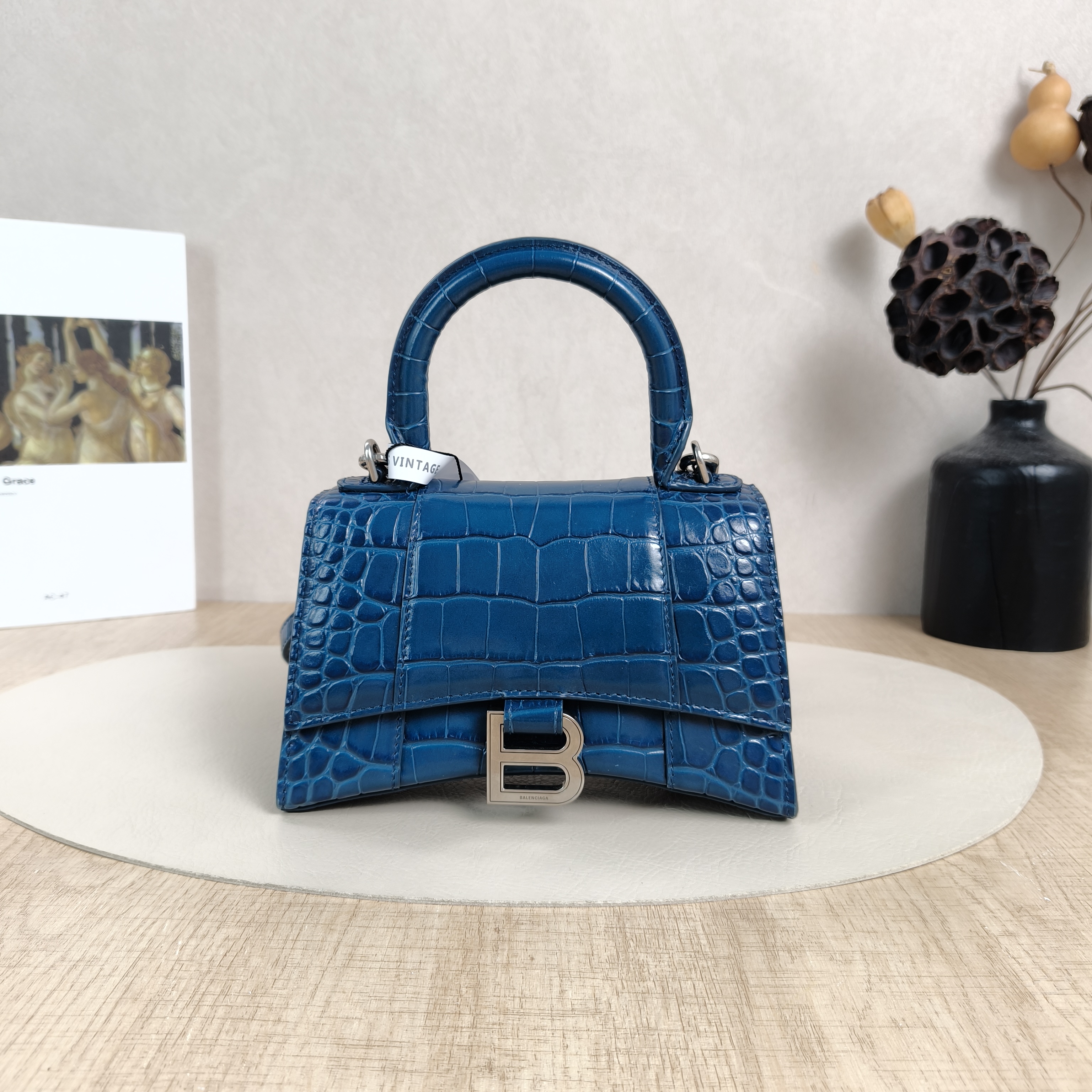 BALENCIAGA Crossbody Bag Hourglass Hourglass Bag Blue Calfskinmini19 × 5 × 12 cm