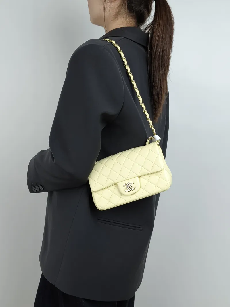 Chanel Crossbody Bag Classic Flap Large Mini CF Mini Yellow Lambskin mini 20 × 6 × 12 cm — on-model view 2 of 3