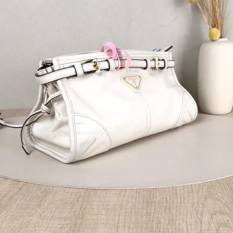 PRADA Crossbody Bag Bonnie Soft Lux Shoulder Strap Edition White Waxed Leather Calfskin Small 26 × 12 × 14 cm Conditioned — cover view 5 of 5