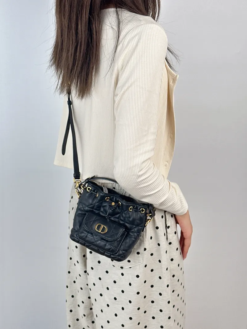 DIOR Crossbody Bag Caro Bucket Bag Black Lambskinmini14 × 7 × 15 cm — on-model view 1 of 3